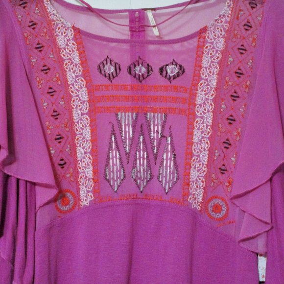 Free People Boho La Cienga Embroidered Ruffle Tunic Top Sz S NWT $88 - Picture 7 of 7